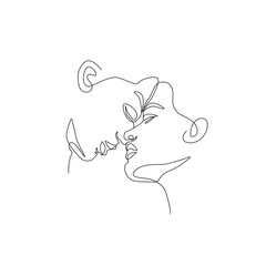 Kissing Continuous One Line Drawing. Couple Creative Contemporary Abstract Line Drawing. Beauty Fashion Peoples. Vector Minimalist Design for Wall Art, Print, Card, Poster.