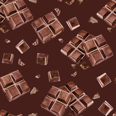 Watercolor seamless pattern chocolate on a color background.