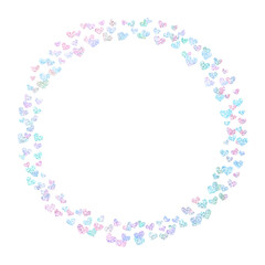 Holo glitter confetti hearts mix pastel rainbow valentines day circle frame isolated on white background