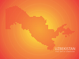 Fototapeta na wymiar Orange pixel map of uzbekistan on orange background. Vector illustration.