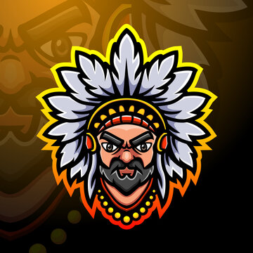 Indian head mascot esport logo design