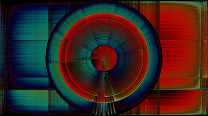 Rendu d'un travail numérique représentant un cercle aux subtils dégradés de couleurs posé sur un fond abstrait.