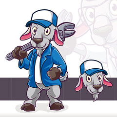 Goat Sheep Standing Scientist Mascot Cartoon Characters