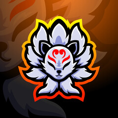 Kitsune fox nine tails mascot esport logo design