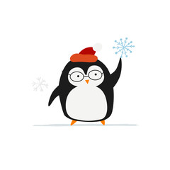 Funny Penguin isolated on white. Sketch for your design