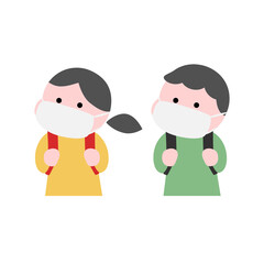 マスクをつけてランドセルを背負う子どもたちイラスト素材