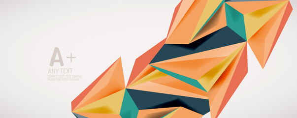Vector triangle geometric backgrounds. Low poly 3d shape on light backdrop. Vector illustration for covers, banners, flyers and posters and other designs