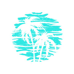 T-shirt design with silhouette of palm trees.Typography graphics for apparel.Vector illustration.
