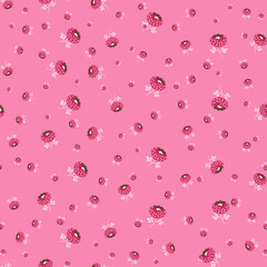 Seamless floral pattern based on traditional folk art ornaments. Pink and white flowers on color background. Scandinavian style. Sweden nordic style. Vector illustration. Simple minimalistic pattern.