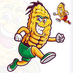 Smile Corn Mascot Cartoon Running
