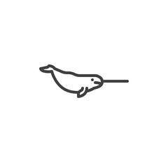 Narwhal animal line icon. linear style sign for mobile concept and web design. Monodon monoceros outline vector icon. Symbol, logo illustration. Vector graphics