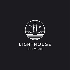 Lighthouse logo design template with water ocean element. in black backround 