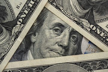 Close up view of money stack of 100 US dollars banknotes