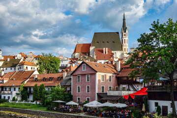 St. Vitus Church and cityscape Cesky Krumlov, Czech republic. UNESCO World Heritage Site