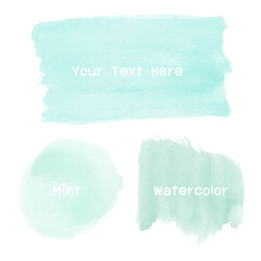 Set of mint green watercolor stain