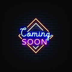 Coming Soon Neon Signs Style Text Vector