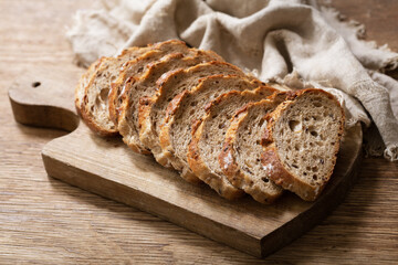 sliced bread on wooden board