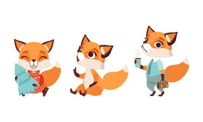 Cute Little Fox in Various Situations Set, Lovely Baby Animal Cartoon Character Vector Illustration