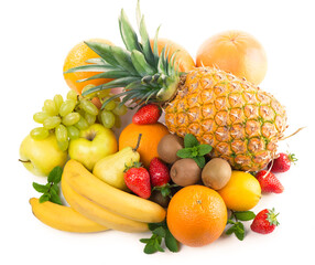 Exotic tropical fruits isolated on white background, healthy food