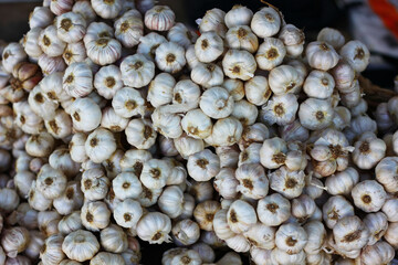 top view group of garlic keep in Thai kitchen