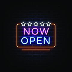 Now Open  Neon Signs Style Text Vector