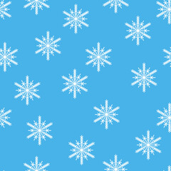 Fototapeta na wymiar Winter seamless pattern with white snowflakes on blue background. Vector illustration for fabric, textile wallpaper, posters, gift wrapping paper. Christmas vector illustration.