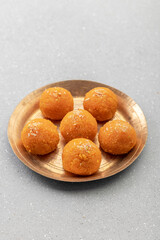 motichoor ladoo in a metal plate