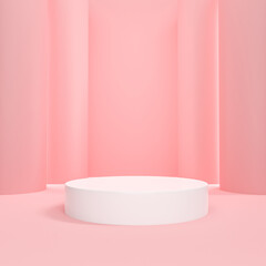Naklejka na ściany i meble Cosmetic podium pink pastel background for product presentation.