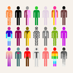 Grand jeu d& 39 icônes vectorielles de différentes personnes. Diverses images humaines multicolores isolées sur fond blanc. Chaque icône est sur un calque séparé.