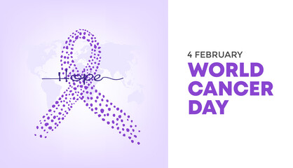 February 4, World Cancer Day concept banner with ribbon and text message.