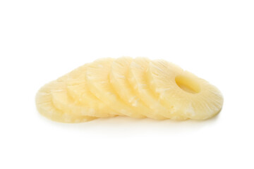 Ripe pineapple slices isolated on white background