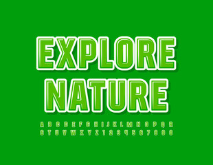 Vector green logo Explore Nature. Modern bright Font. Creative Alphabet Letters and Numbers set