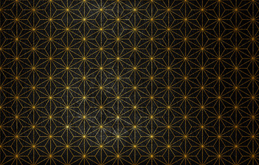 Japanese-style background material with a golden asanoha pattern on black Japanese paper