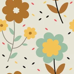 Stof per meter Seamless pattern with cute cartoon flowers and leaves for fabric print, textile, gift wrapping paper. colorful vector for kids, flat style © PIPIOREN
