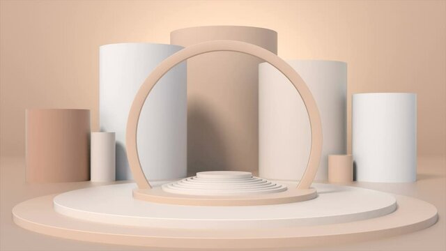 Color glossy cylinders . Minimal scene with podium. Abstract animation, 3d render
