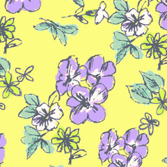 Tropical orchid flowers, vector seamless pattern. Jungle foliage illustration. Exotic plants. Summer beach floral design.