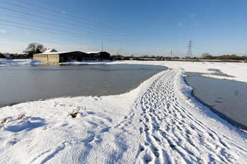 Farm cut off by frozen floodwaters