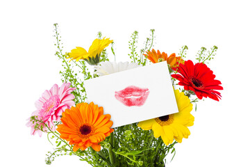 Flowers bouquet and greeting card