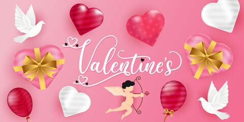 Valentines Day vector background illustration template. Valentines Day background with realistic hearts vector. Happy Valentines day vector sale banner, flyer, invitation, poster, background design