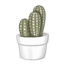 Cactuses Isolated On A White Background Hand Drawn Illustration	