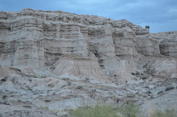 Fototapeta na wymiar White, eroded, layered hills in New Mexico