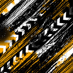 Offroad grunge tyre prints, vector background with grungy abstract pattern. Rally, motocross dirty tires print, off road grungy trails texture for automobile service or racing tournament design, © Vector Tradition