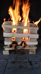 Firewood start to burn in a brick oven, Birch tree, Bars, Flame, Fire