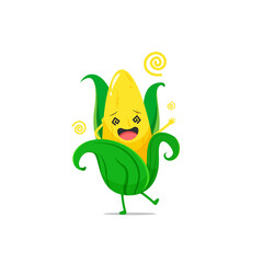 Corn character feeling dizzy isolated on a white background. Corn character emoticon illustration