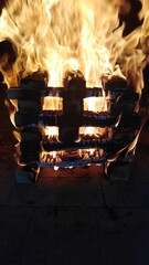 Firewood burns in a brick oven, Birch tree, Bars, Flame, Fire