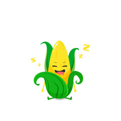 Corn character feel asleep isolated on a white background. Corn character emoticon illustration