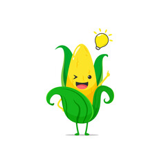 Corn character got an idea isolated on a white background. Corn character emoticon illustration