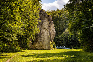 Bedkowska Baszta rock known as Dupa Slonia - Elephant’s Ass - in Bedkowska Valley within Jura Krakowsko-Czestochowska upland near Cracow in Lesser Poland