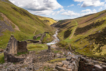 The remains of Blakethwaite Smelt Mill near Gunnerside, North Yorkshire, England, UK