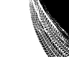 Offroad tyre print and grunge spot vector background, black dirty tire trace for automobile service, off road race competition design. Grungy vehicle trail texture, rally, motocross dirty tire pattern © Vector Tradition